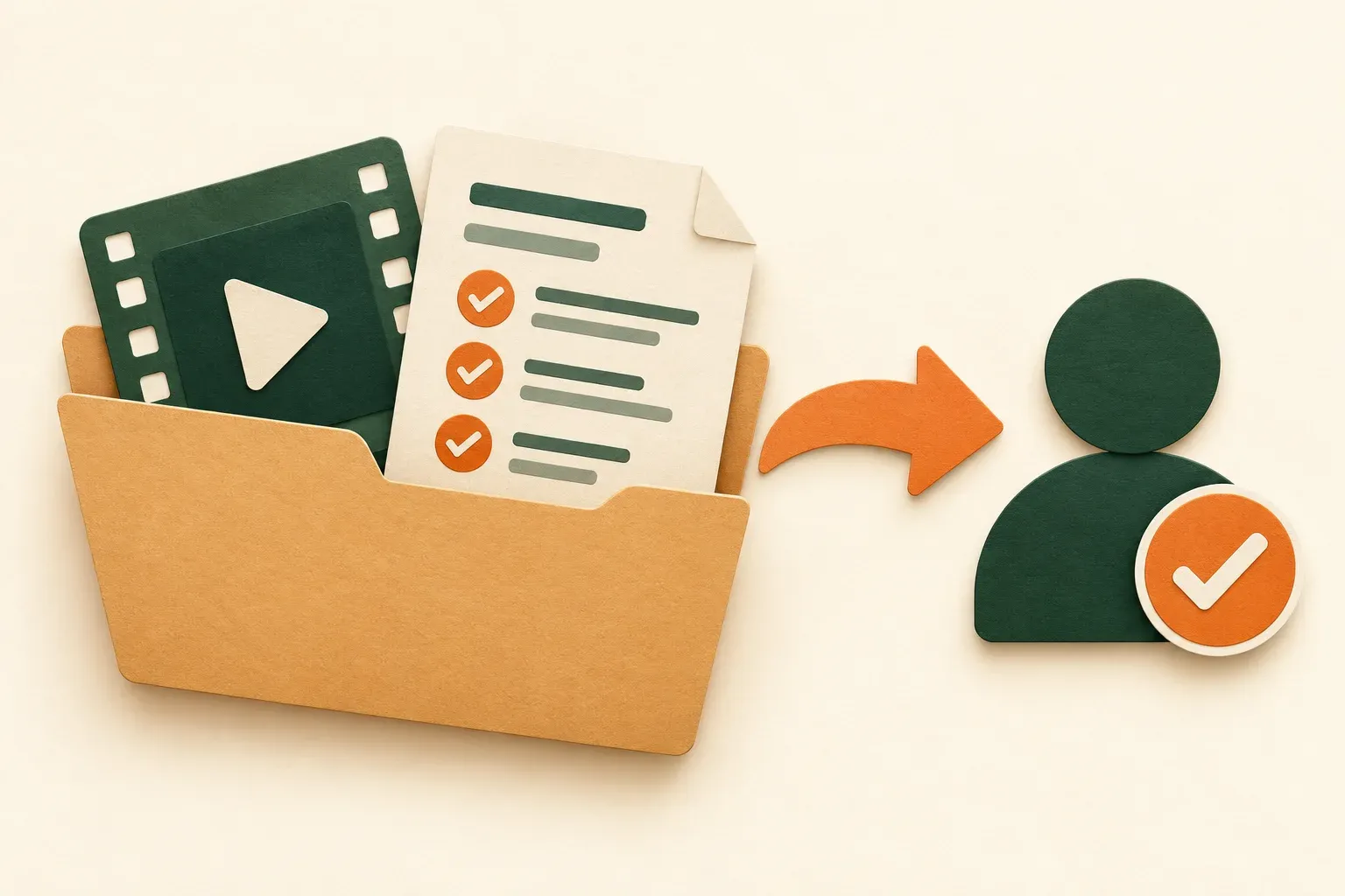 Conceptual video evidence and written checklist brought together in a folder for a recipient to review